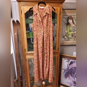 Victoria Secret Sheer Maxi Dress, Size L, Side Slits, Peach Floral Design